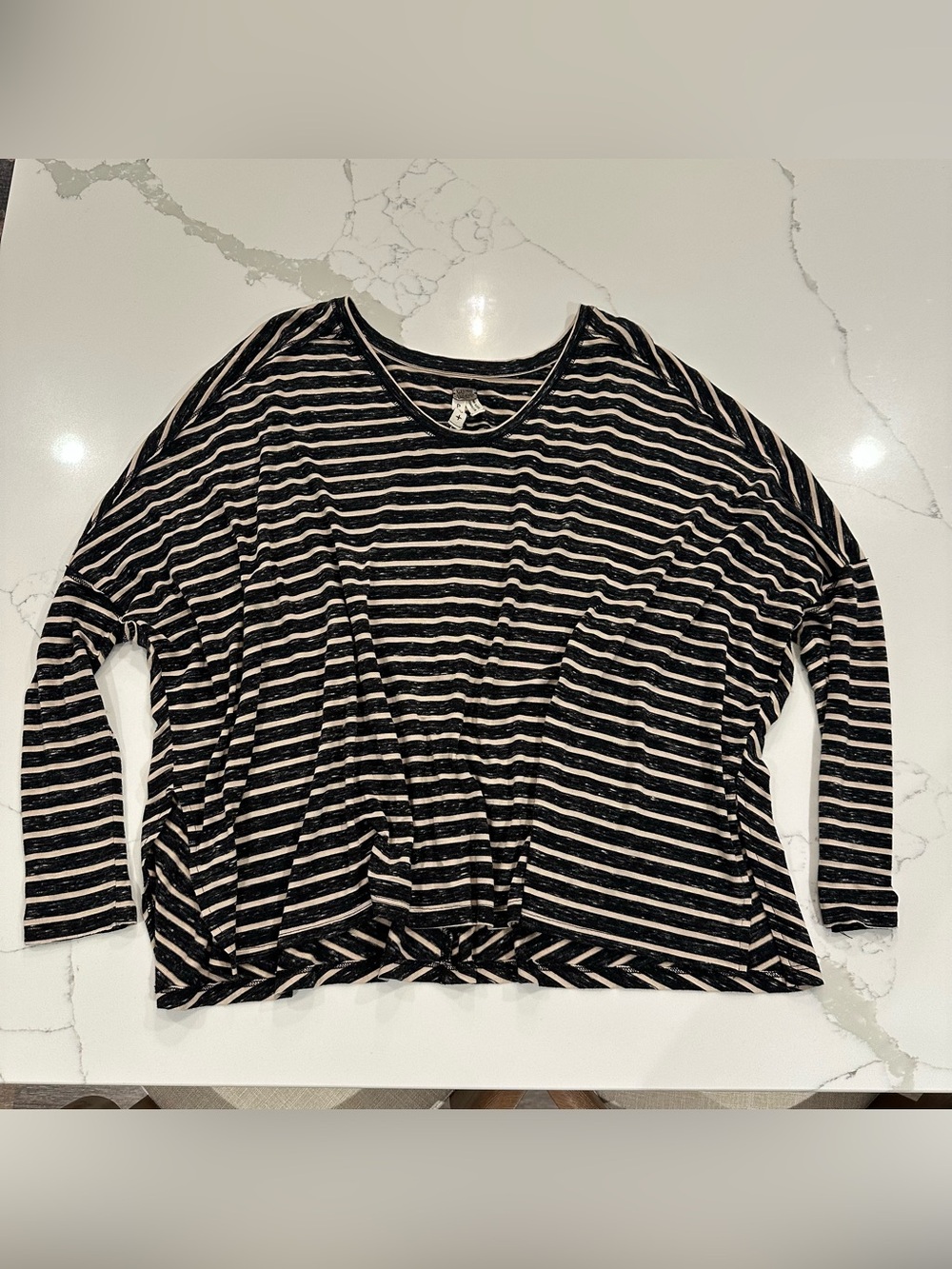 Free People We The Free Pandora’s Boxy Striped Tee Shirt S Tan Black Oversized